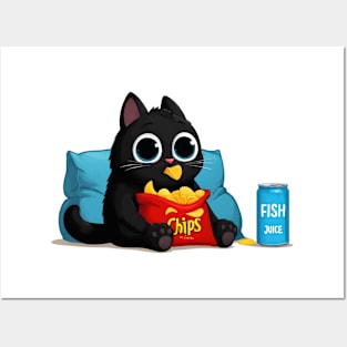 Funny cartoon black cat Posters and Art